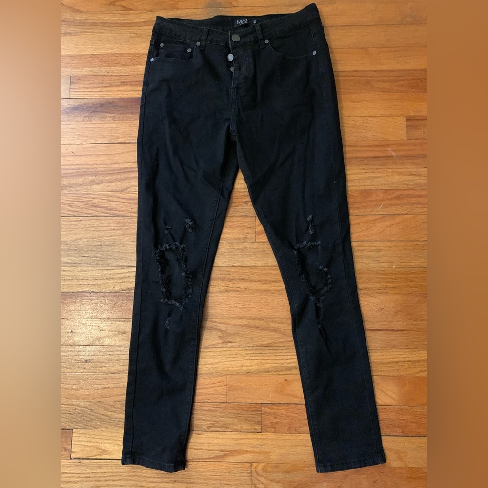 Boohoo MAN 34/32 Ripped Black Jeans skinny fit